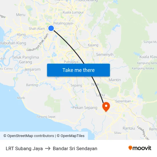 LRT Subang Jaya to Bandar Sri Sendayan map