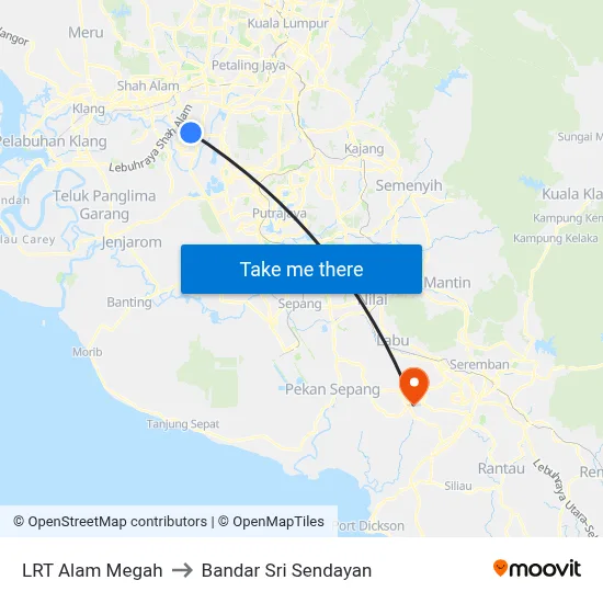 LRT Alam Megah to Bandar Sri Sendayan map