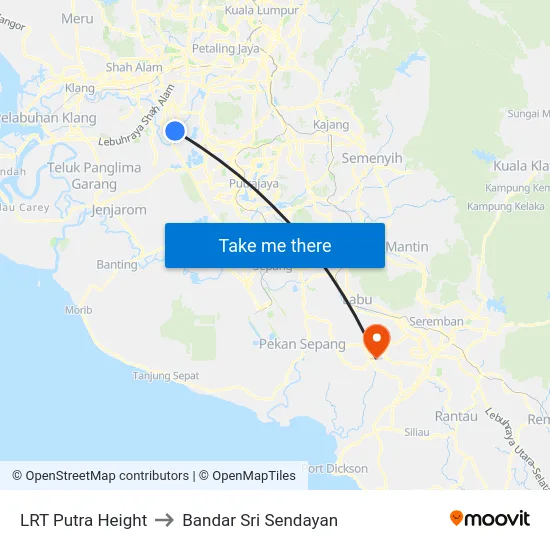LRT Putra Height to Bandar Sri Sendayan map