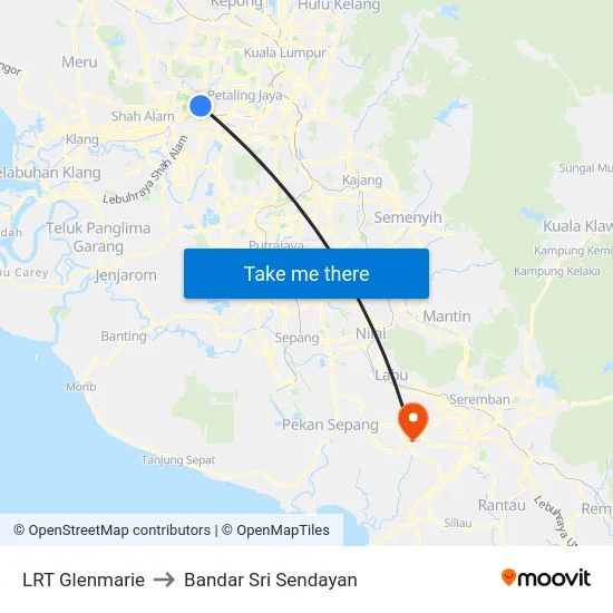 LRT Glenmarie to Bandar Sri Sendayan map