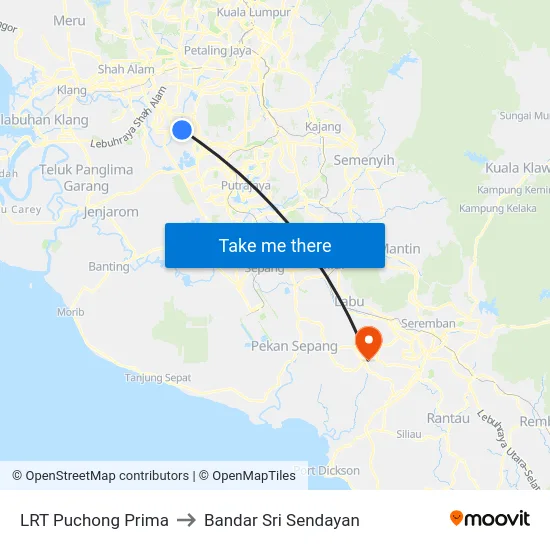 LRT Puchong Prima to Bandar Sri Sendayan map