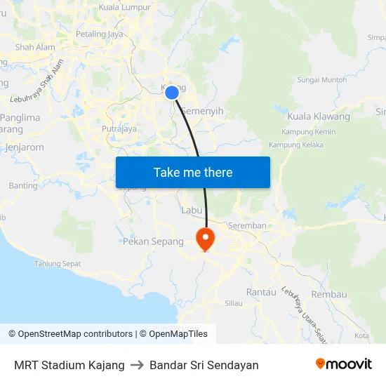 MRT Stadium Kajang to Bandar Sri Sendayan map