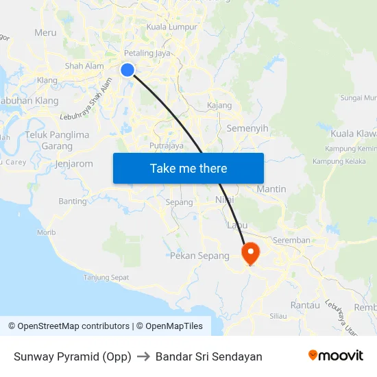 Sunway Pyramid (Opp) to Bandar Sri Sendayan map