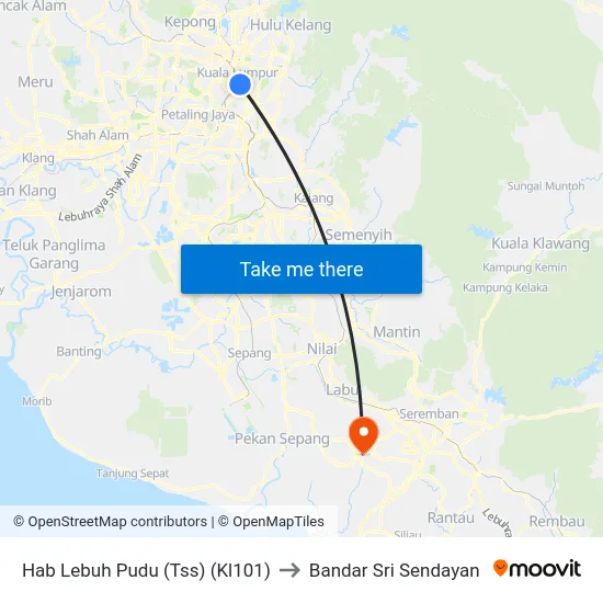 Hab Lebuh Pudu (Tss) (Kl101) to Bandar Sri Sendayan map