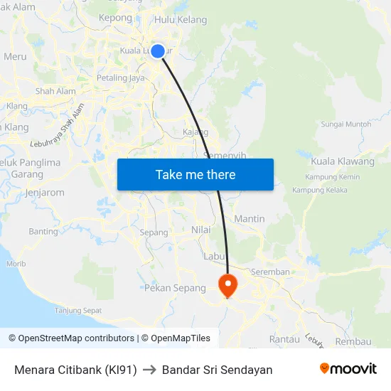Menara Citibank (Kl91) to Bandar Sri Sendayan map