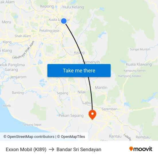 Exxon Mobil (Kl89) to Bandar Sri Sendayan map