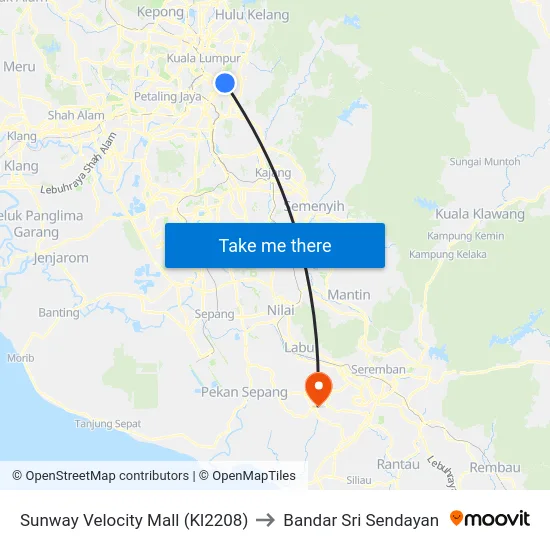 Sunway Velocity Mall (Kl2208) to Bandar Sri Sendayan map