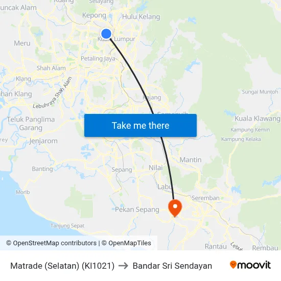 Matrade (Selatan) (Kl1021) to Bandar Sri Sendayan map