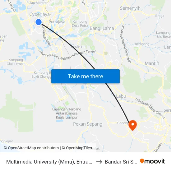 Multimedia University (Mmu), Entrance B (Opp) (Sp340) to Bandar Sri Sendayan map