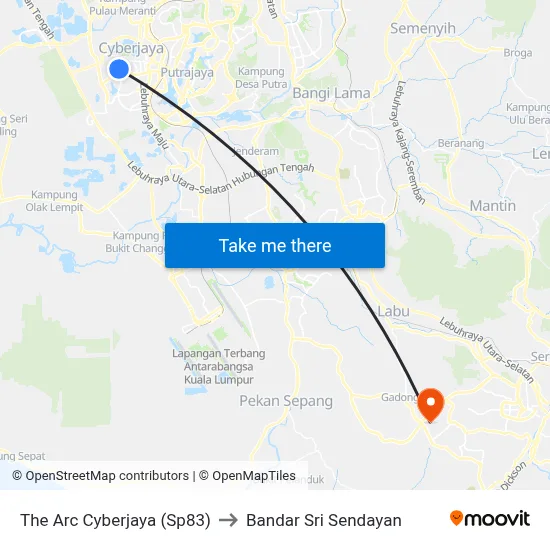 The Arc Cyberjaya (Sp83) to Bandar Sri Sendayan map