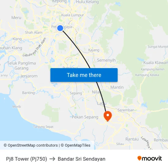 Pj8 Tower (Pj750) to Bandar Sri Sendayan map