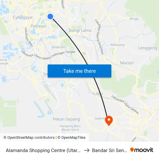 Alamanda Shopping Centre (Utara) (Ppj235) to Bandar Sri Sendayan map