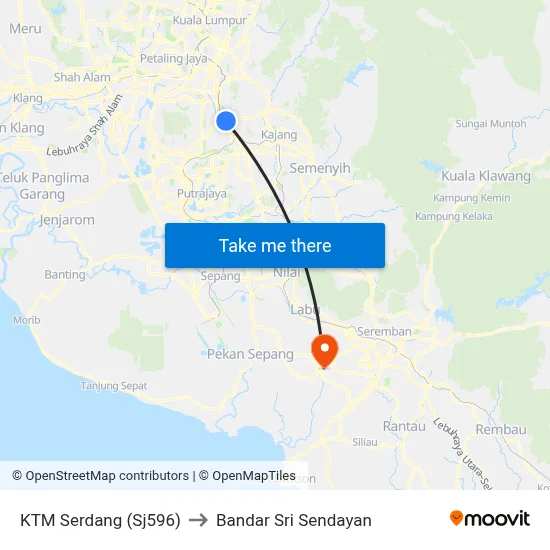 KTM Serdang (Sj596) to Bandar Sri Sendayan map