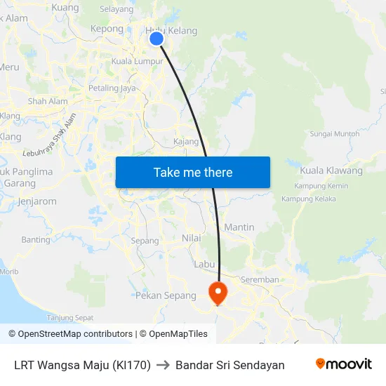 LRT Wangsa Maju (Kl170) to Bandar Sri Sendayan map