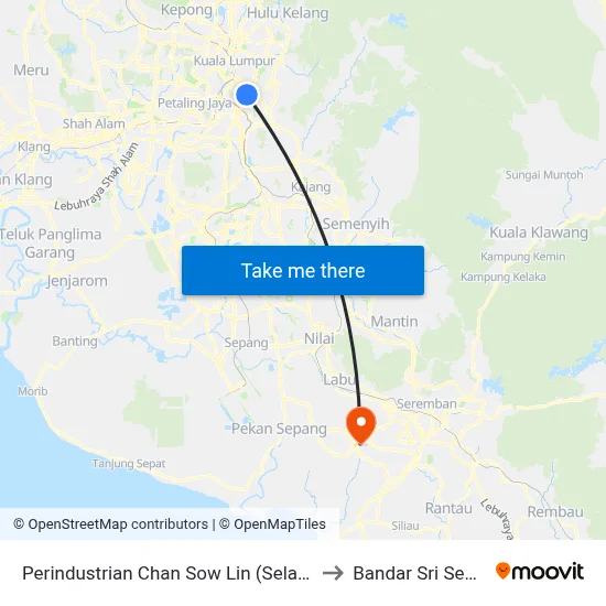 Perindustrian Chan Sow Lin (Selatan) (Kl805) to Bandar Sri Sendayan map