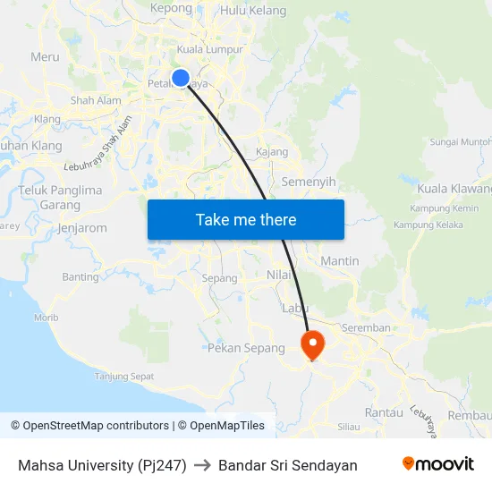 Mahsa University (Pj247) to Bandar Sri Sendayan map