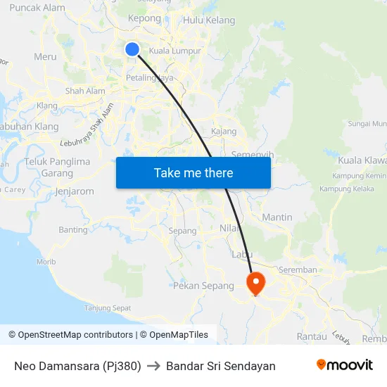 Neo Damansara (Pj380) to Bandar Sri Sendayan map