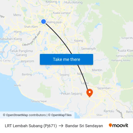 LRT Lembah Subang (Pj671) to Bandar Sri Sendayan map