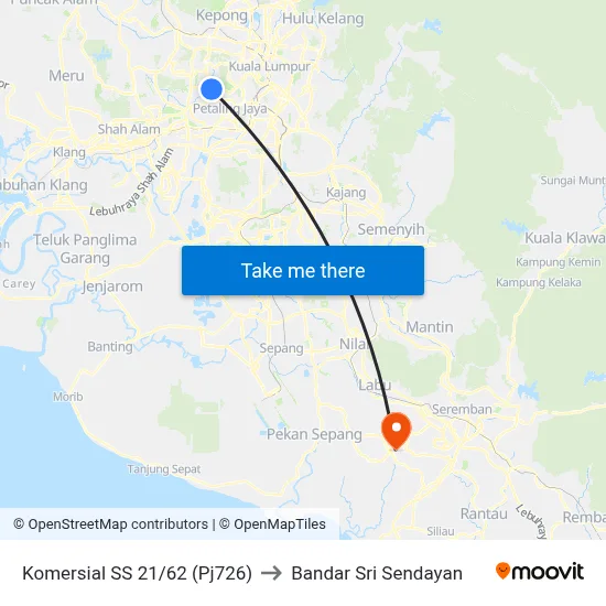 Komersial SS 21/62 (Pj726) to Bandar Sri Sendayan map
