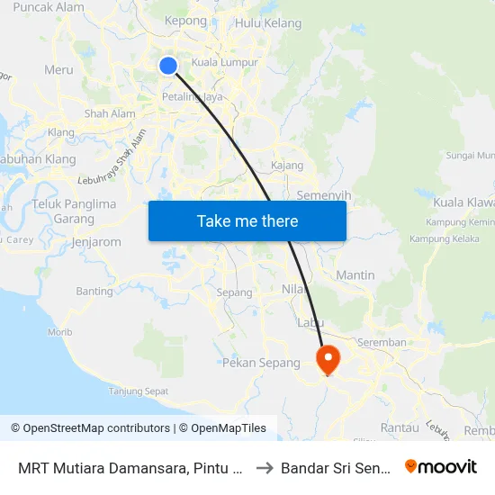 MRT Mutiara Damansara, Pintu B (Pj809) to Bandar Sri Sendayan map