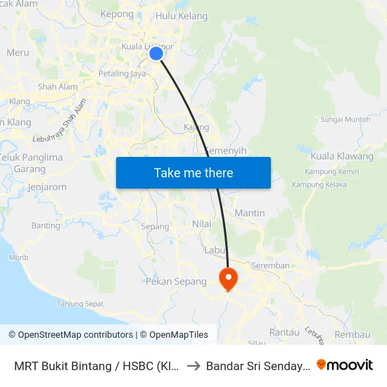 MRT Bukit Bintang / HSBC (Kl86) to Bandar Sri Sendayan map