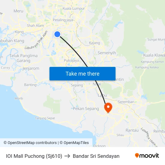 IOI Mall Puchong (Sj610) to Bandar Sri Sendayan map