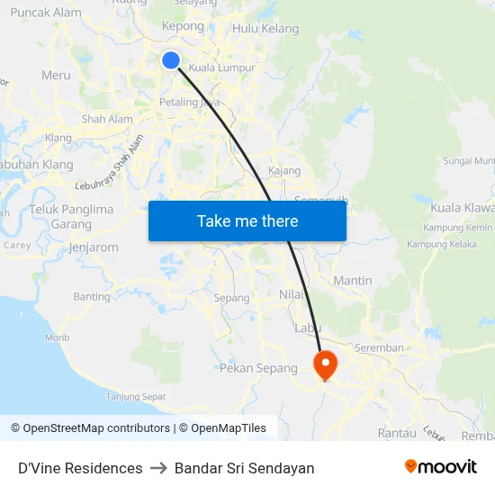 D'Vine Residences to Bandar Sri Sendayan map
