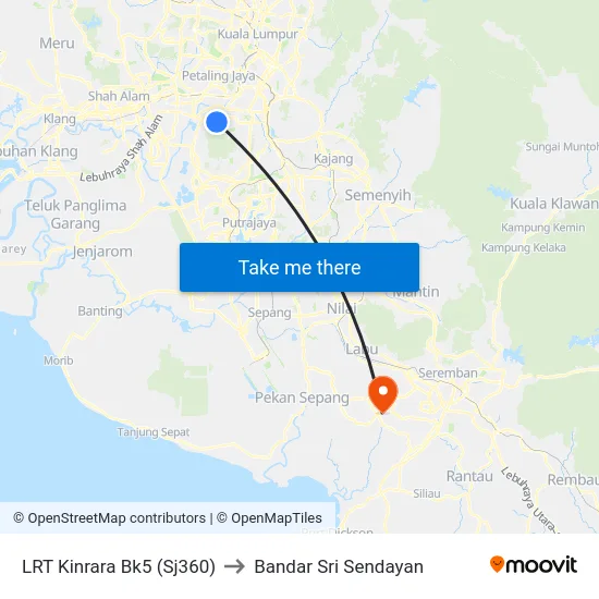 LRT Kinrara Bk5 (Sj360) to Bandar Sri Sendayan map
