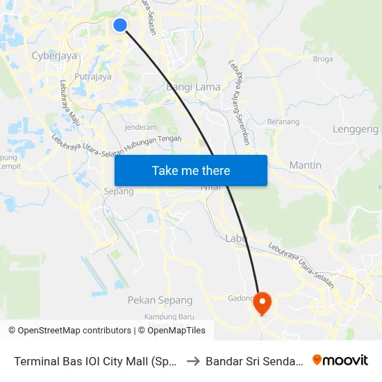 Terminal Bas IOI City Mall (Sp292) to Bandar Sri Sendayan map