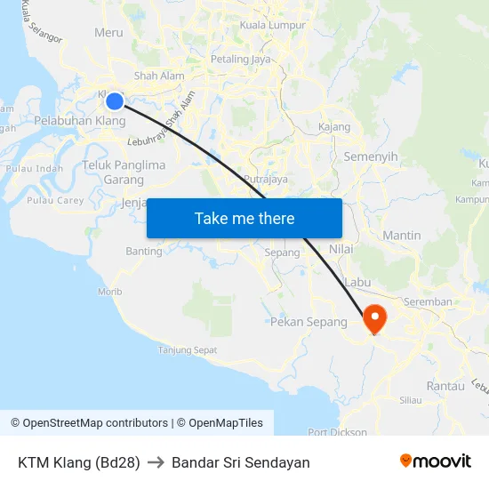 KTM Klang (Bd28) to Bandar Sri Sendayan map