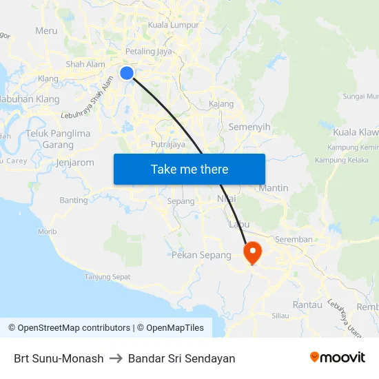 Brt Sunu-Monash to Bandar Sri Sendayan map
