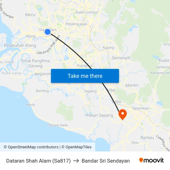 Dataran Shah Alam (Sa817) to Bandar Sri Sendayan map