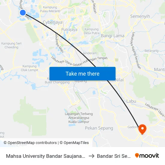 Mahsa University Bandar Saujana Putra (Lg24) to Bandar Sri Sendayan map