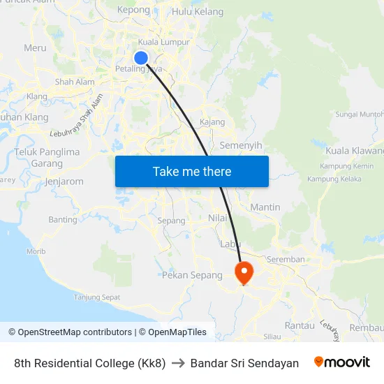 8th Residential College (Kk8) to Bandar Sri Sendayan map