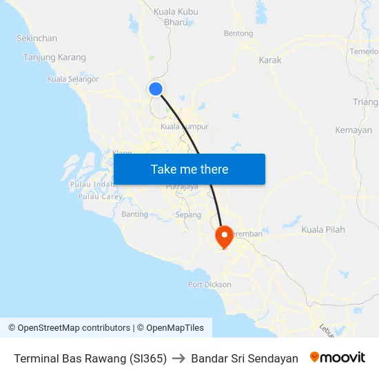 Terminal Bas Rawang (Sl365) to Bandar Sri Sendayan map