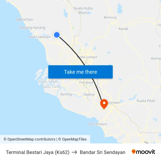 Terminal Bestari Jaya (Ks62) to Bandar Sri Sendayan map