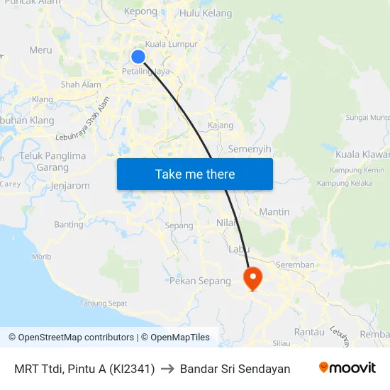 MRT Ttdi, Pintu A (Kl2341) to Bandar Sri Sendayan map