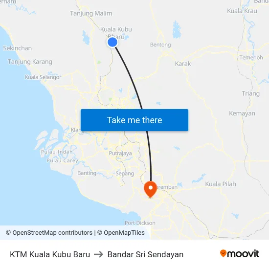 KTM Kuala Kubu Baru to Bandar Sri Sendayan map