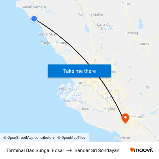 Terminal Bas Sungai Besar to Bandar Sri Sendayan map