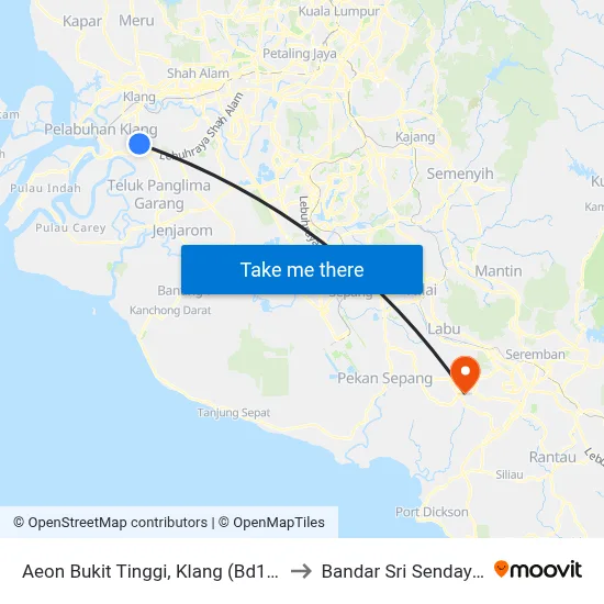Aeon Bukit Tinggi, Klang (Bd103) to Bandar Sri Sendayan map