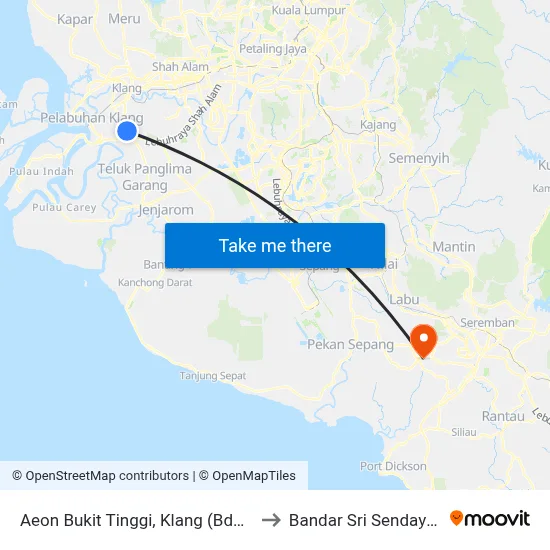 Aeon Bukit Tinggi, Klang (Bd88) to Bandar Sri Sendayan map