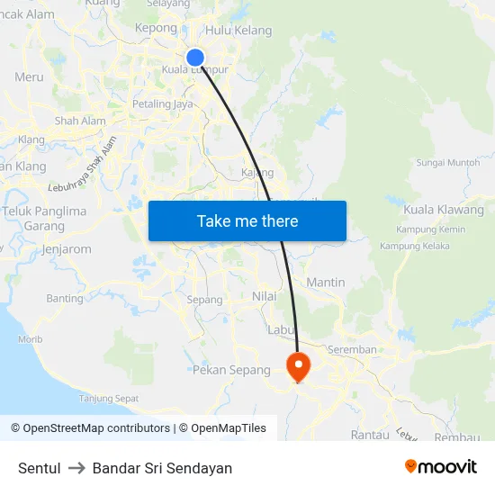 Sentul to Bandar Sri Sendayan map