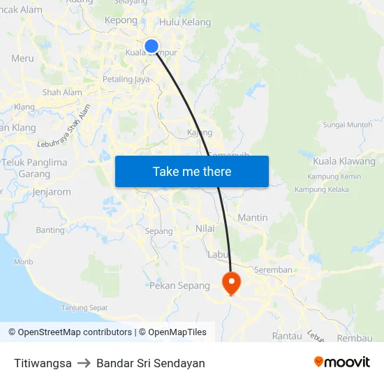 Titiwangsa to Bandar Sri Sendayan map