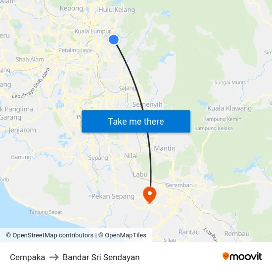 Cempaka to Bandar Sri Sendayan map