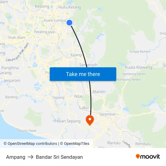 Ampang to Bandar Sri Sendayan map