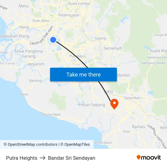 Putra Heights to Bandar Sri Sendayan map