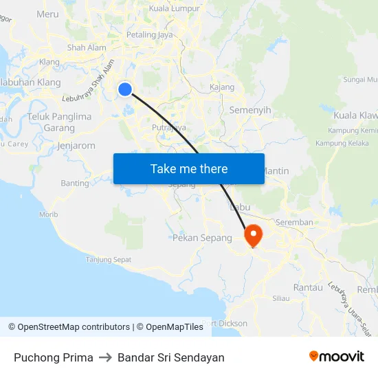 Puchong Prima to Bandar Sri Sendayan map