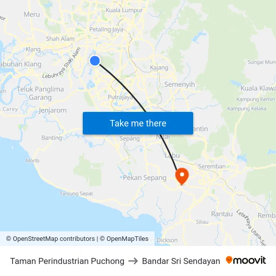 Taman Perindustrian Puchong to Bandar Sri Sendayan map