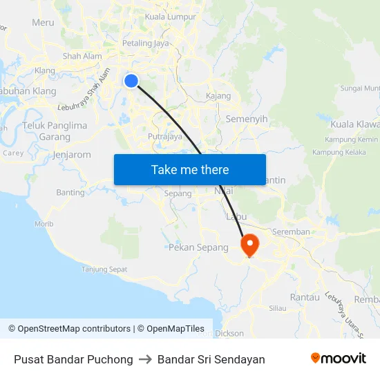 Pusat Bandar Puchong to Bandar Sri Sendayan map