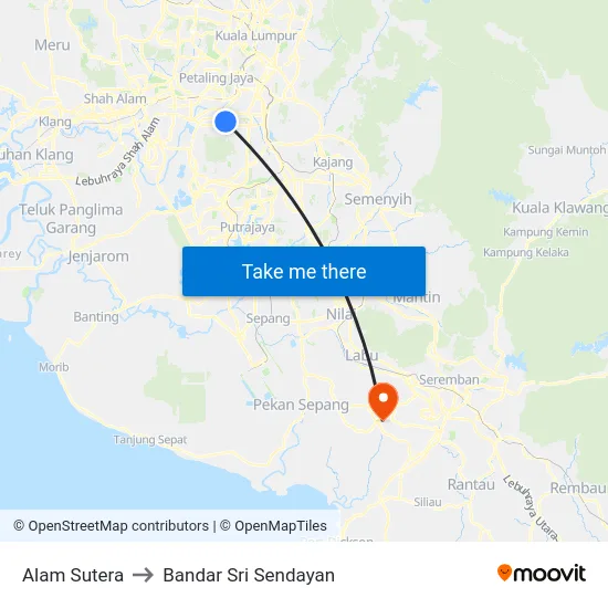 Alam Sutera to Bandar Sri Sendayan map